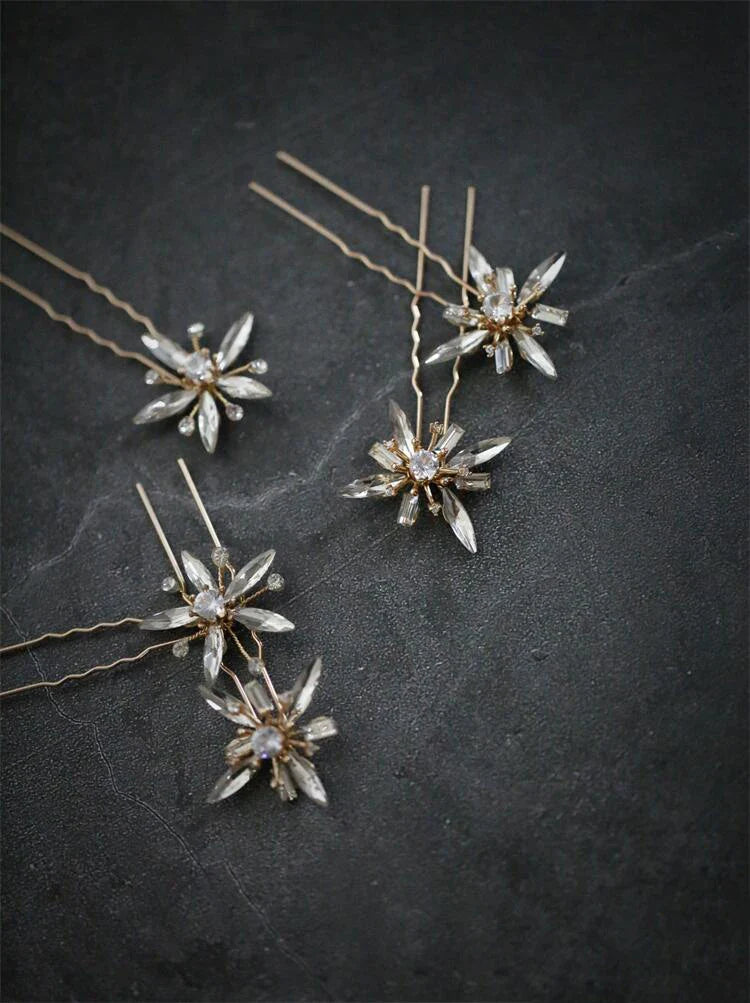 Wedding Accessories Crystal Rhinestones Hair Pins Clips Gold Color Head Pieces For Brides Bridesmaids Hairpins Bridal Jewelry