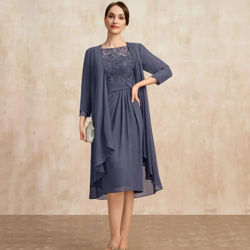 Customized Mother of Dresses Elegant Lace Evening Gowns Long Sleeves Straight Vintage Bride Party Dress robes invitée mariage picture color