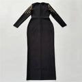 Top Quality Women Long Sleeve Sexy Shinning Golden Rhinestones Bodycon Long Bandage Dress Celebrate Nightclub Party Outfit