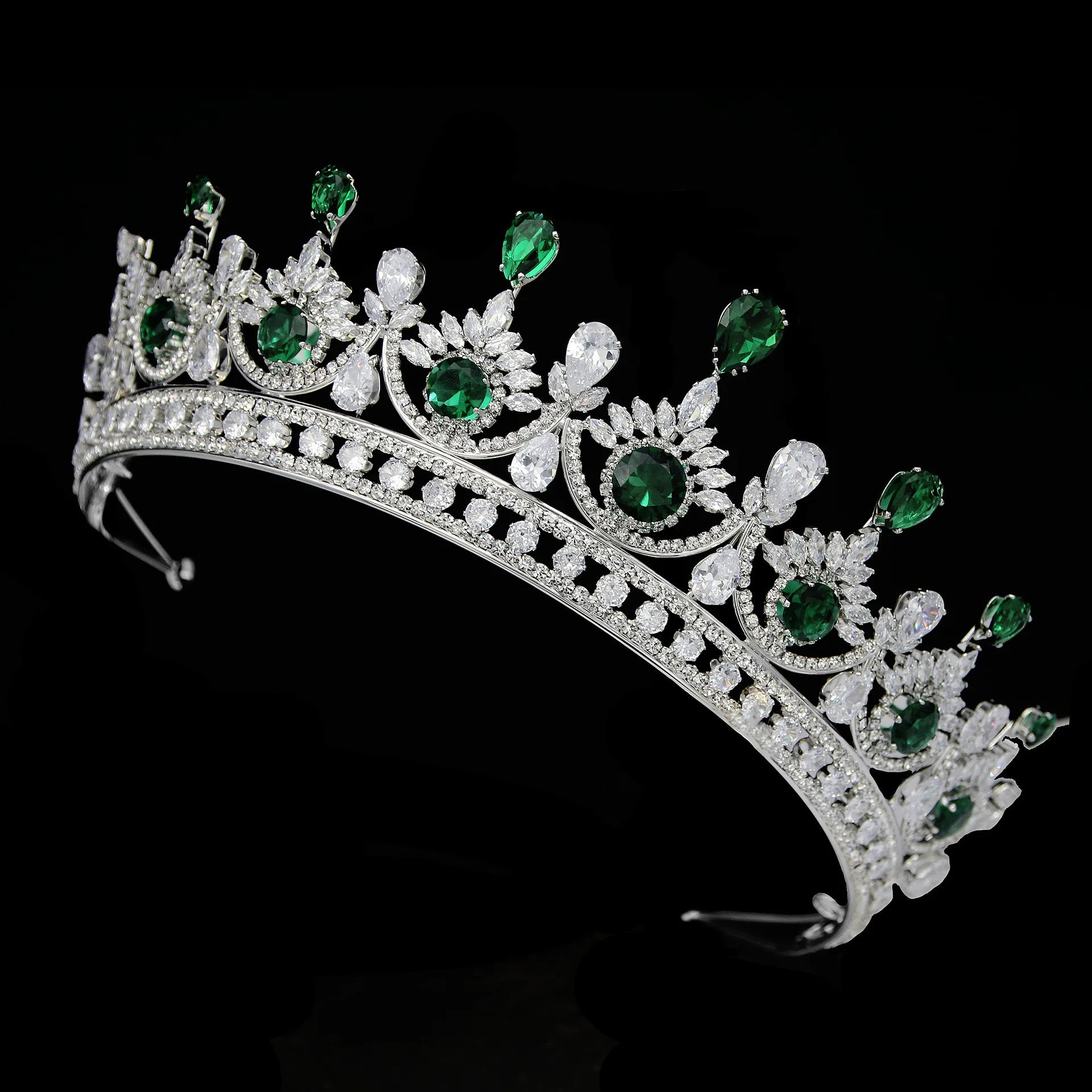 CZ Green Zirconia Tiaras and Crowns AAA Zircon Diadem For Brides Women Pageant Prom Wedding Accessories Bridal Hair Jewelry