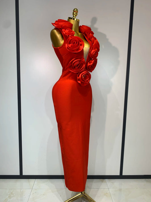 Fashion 3D Flower Sleeveless Bodycon Bandage Dress Women Celebrity Elegant Party Club Luxury Birthday Dress Vestidos ﻿