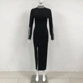 Red Black Color Women Long Sleeve Shinning Crystal Bodycon Long Bandage Dress Elegant Celebrate Evening Party Cocktail Dress