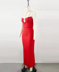 Red Color Women Sexy Strapless Shinning Crystal Bodycon Long Bandage Dress Wedding Mermaid Celebrate Evening Party Outfit