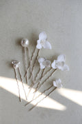 Porcelain Flower Hairpin Gold Silver Color Hair Pin Clip Women Bride Crystal Pearl Head Piece Bridal Jewelry Wedding Accessories silver color