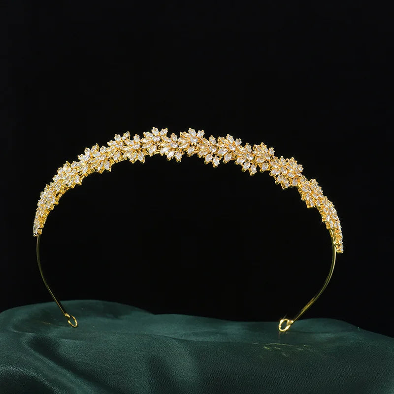 Zirconia Tiara Crown Gold Silver Color Headbands Brides Birthday Gift Zircon Headpieces Wedding Hair Accessories Bridal Jewelry