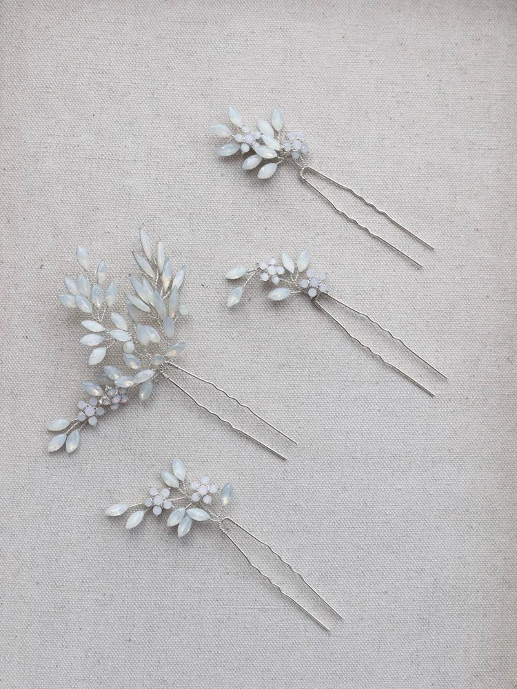 Flower Hair Clip Pin Vintage Gold Silver Color Head Piece For Brides Bridesmaids Opal Hairpin Wedding Accessories Bridal Jewelry