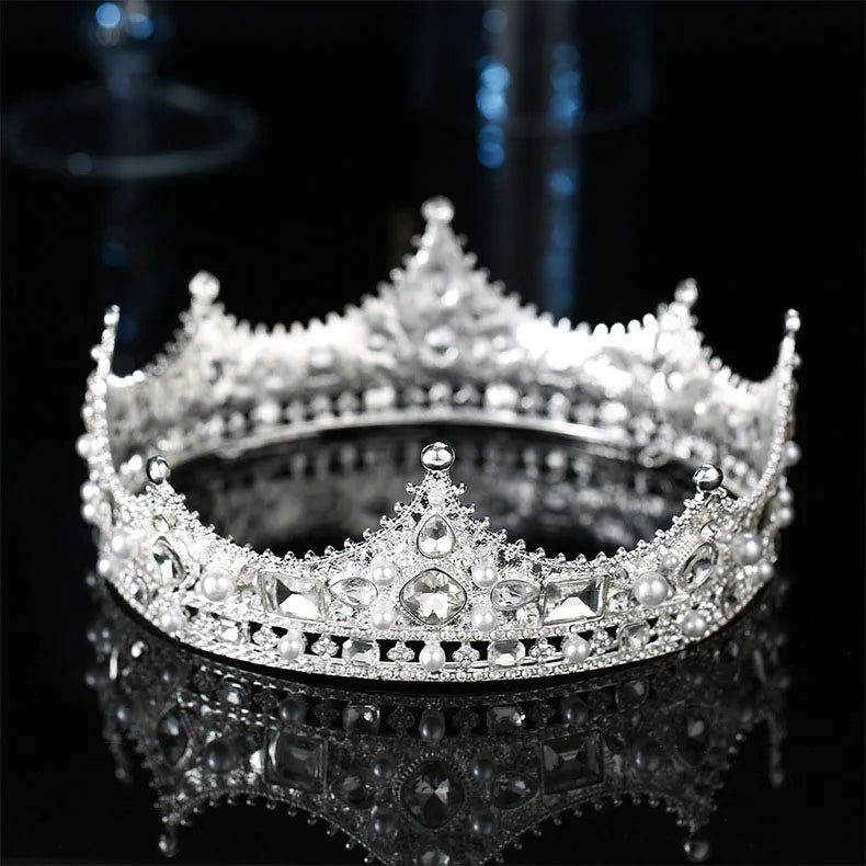 Vintage Crystal Round Baroque Tiaras and Crowns For Women Men King Queen Royal Party Bridal Wedding Head Jewelry Accessories c
