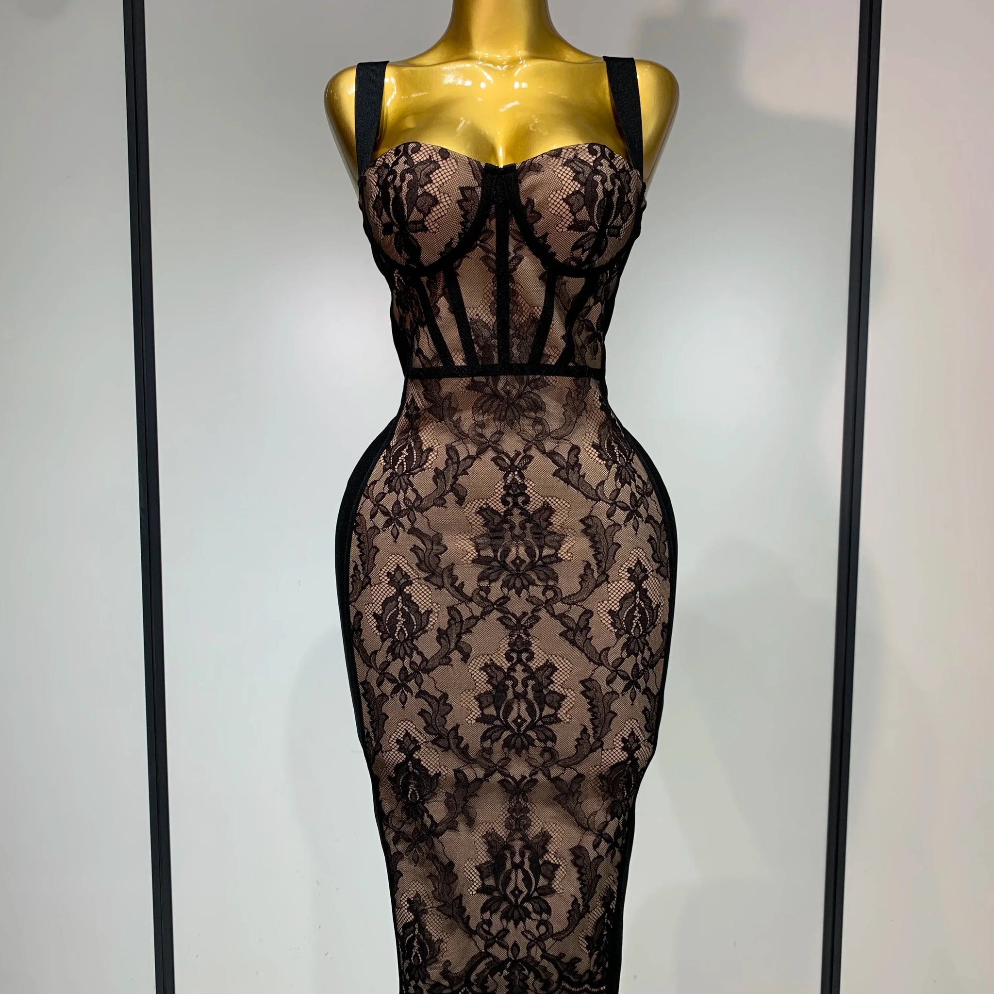 Sexy Black Lace Bodycon Bandage Dress Arrivals Women Luxury Vintage Elegant Evening Party Dress Birthday Club Vestido black