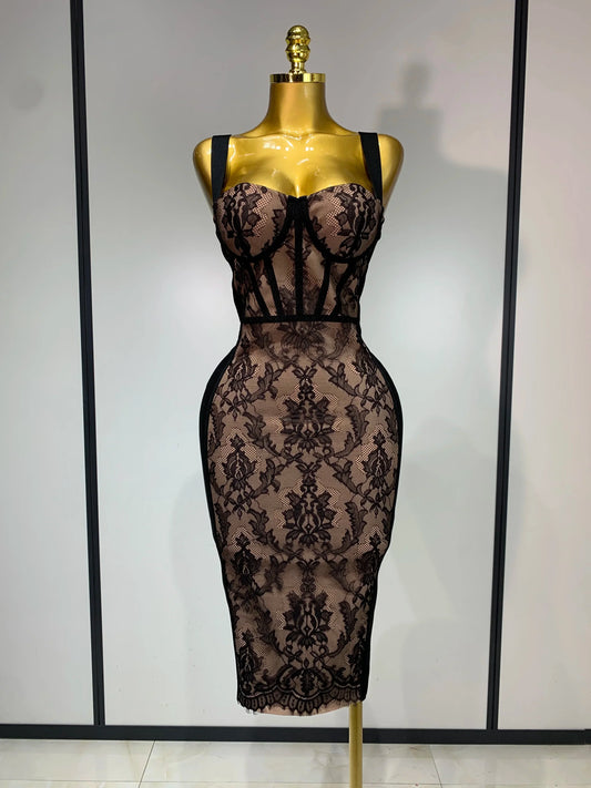 Sexy Black Lace Bodycon Bandage Dress Arrivals Women Luxury Vintage Elegant Evening Party Dress Birthday Club Vestido black