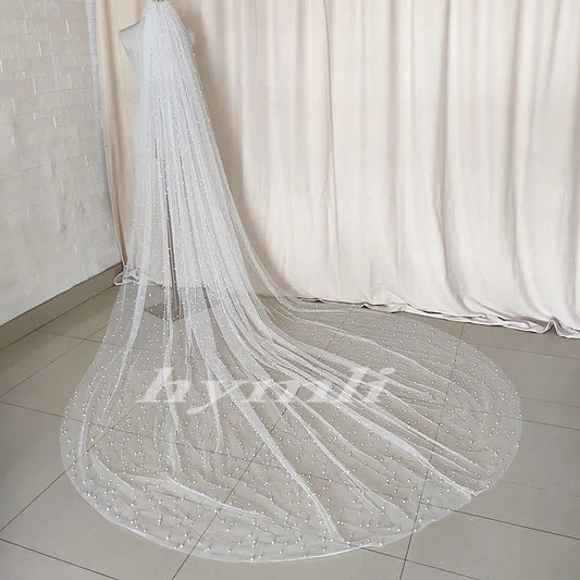 Light Ivory Wedding Veil Pearl Tulle Bridal Veil Metal Comb
