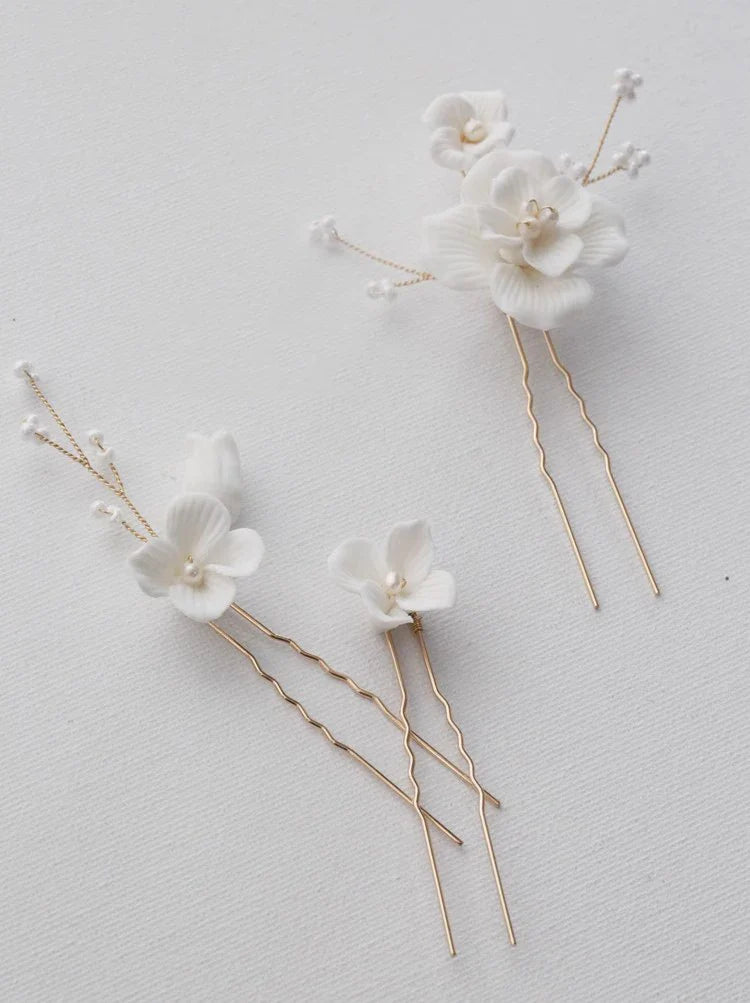 Wedding Accessories Porcelain Flower Hair Clip Pin Gold Silver Color Hairpin Brides Bridesmaids Women Head Piece Bridal Jewelry gold color