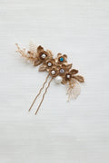Bridal Jewelry Rhinestones Pearl Hair Pin Clip Leaf Flower Head Piece Brides Gift Vintage Gold Color Hairpin Wedding Accessories 1