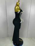 Sexy Strapless Pearl Beading Bodycon Long Bandage Dress Women Fashion Elegant Evening Party Luxury Birthday Dresses