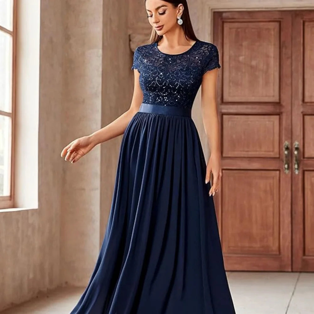 Mother Of The Bride Dress - Formal Custom Elegant Mother of Dresses O Neck Evening Gowns Sequined A Line Bride Party Dress Lace robes invitée mariage