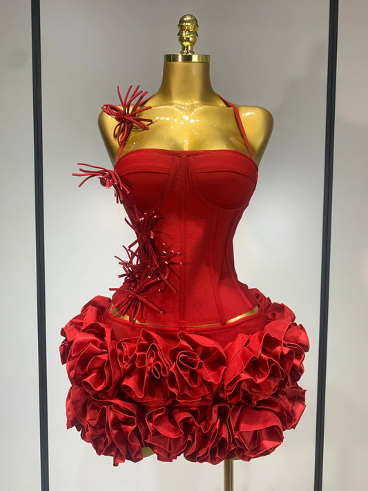 Women Fashion Sexy Halter Prom Gown Celebrity Club Two Piece Set Cocktail Elegant Luxury Birthday Party Red Black Bandage Outfit Red