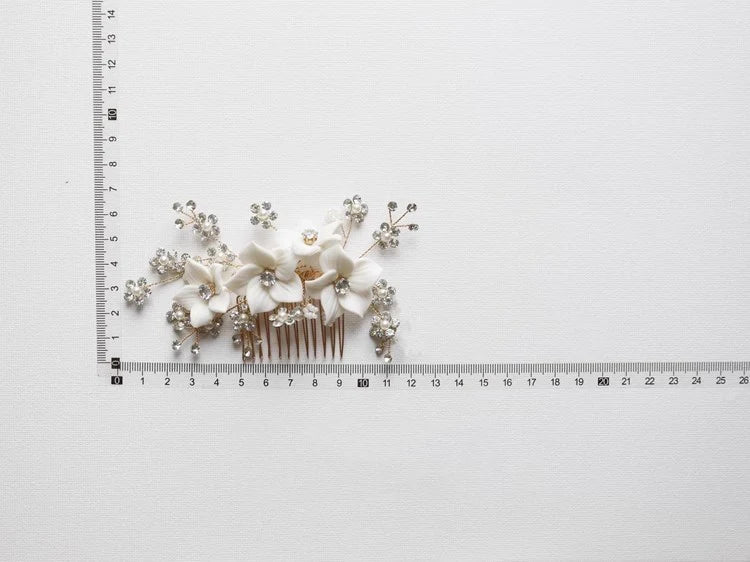 Bridal Jewelry Porcelain Flower Hair Comb Head Piece Brides Party Dinner Dress Crystal Rhinestones Hairpin Wedding Accessories