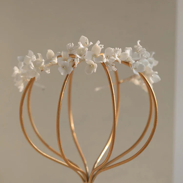 Porcelain Flower Headband Hairband For Bride Silver Color Headpiece Headdress Headwear Bridal Jewelry Wedding Hair Accessories