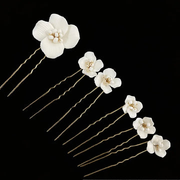 Porcelain Flower Hairpins White Floral Hair Pins Clips For Brides Bridesmaids Head Pieces Wedding Accessories Bridal Jewelry a