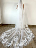 Floral Lace Applique Cathedral Bridal Veil 118 Inch Long Wedding Veil with Metal Comb for Brides