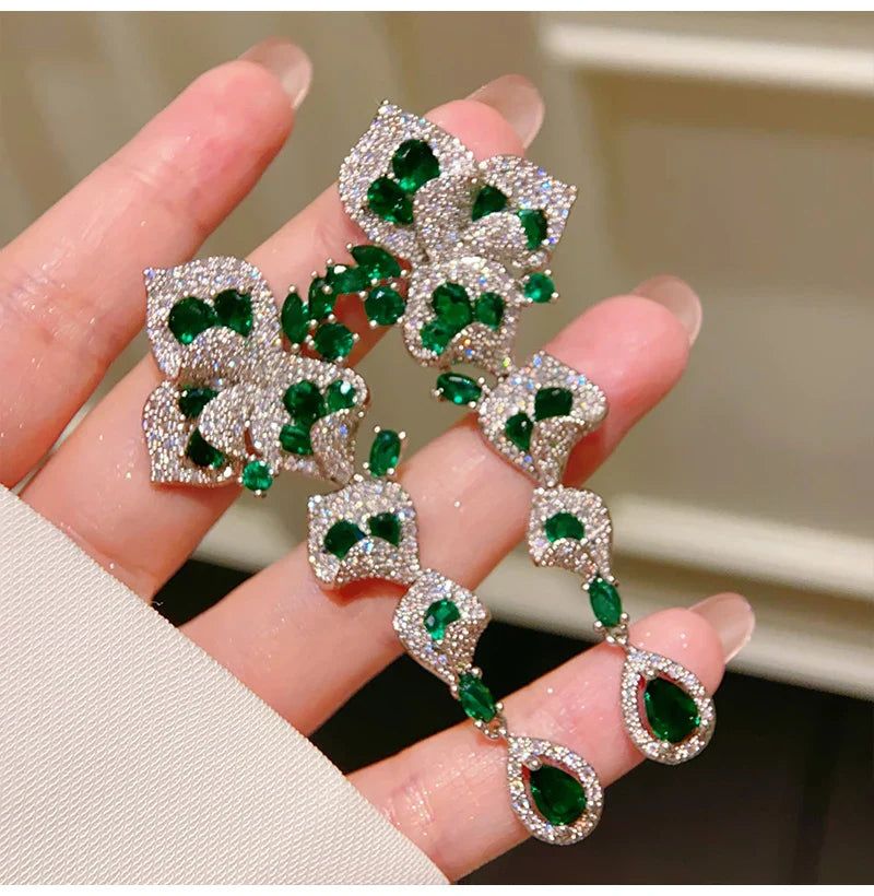 Luxury Red AAA Zircon Bridal Earrings CZ Zirconia Wedding Drop Earring For Bride Accessories Women Party Evening Dress Jewelry