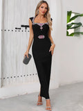 Arrival Women Sexy Square Collar Sparkly Crystal Bodycon Bandage Long Dress Birthday Party Celebrate Cocktail Outfit