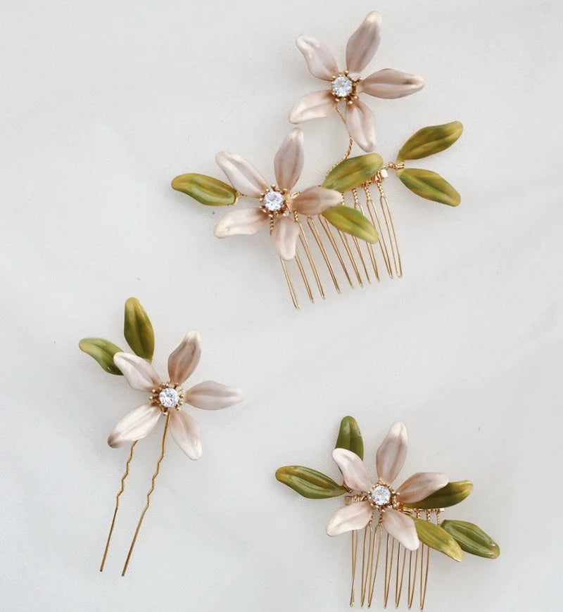Bridal Jewelry Flower Hair Comb Pin Clip Gold Color Hairpin For Brides Leaf Crystal Rhinestones Head Pieces Wedding Accessories d