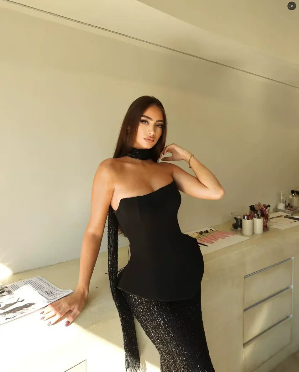 Spring Women Sexy Strapless Shinning Sequins Bodycon Long Bandage Dress Celebrity Red Carpet Evening Party Dress