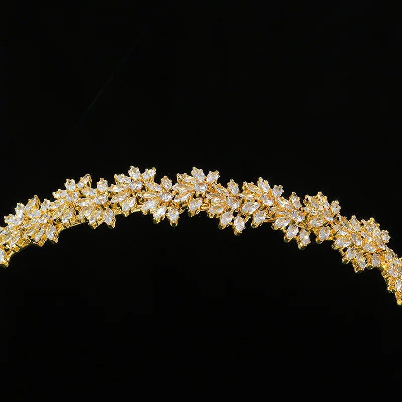 Zirconia Tiara Crown Gold Silver Color Headbands Brides Birthday Gift Zircon Headpieces Wedding Hair Accessories Bridal Jewelry