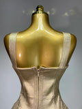 Women Sexy V Neck Bronzing Gold Midi Bodycon Bandage Dress Celebrity Elegant Evening Club Party Luxury Birthday Dress