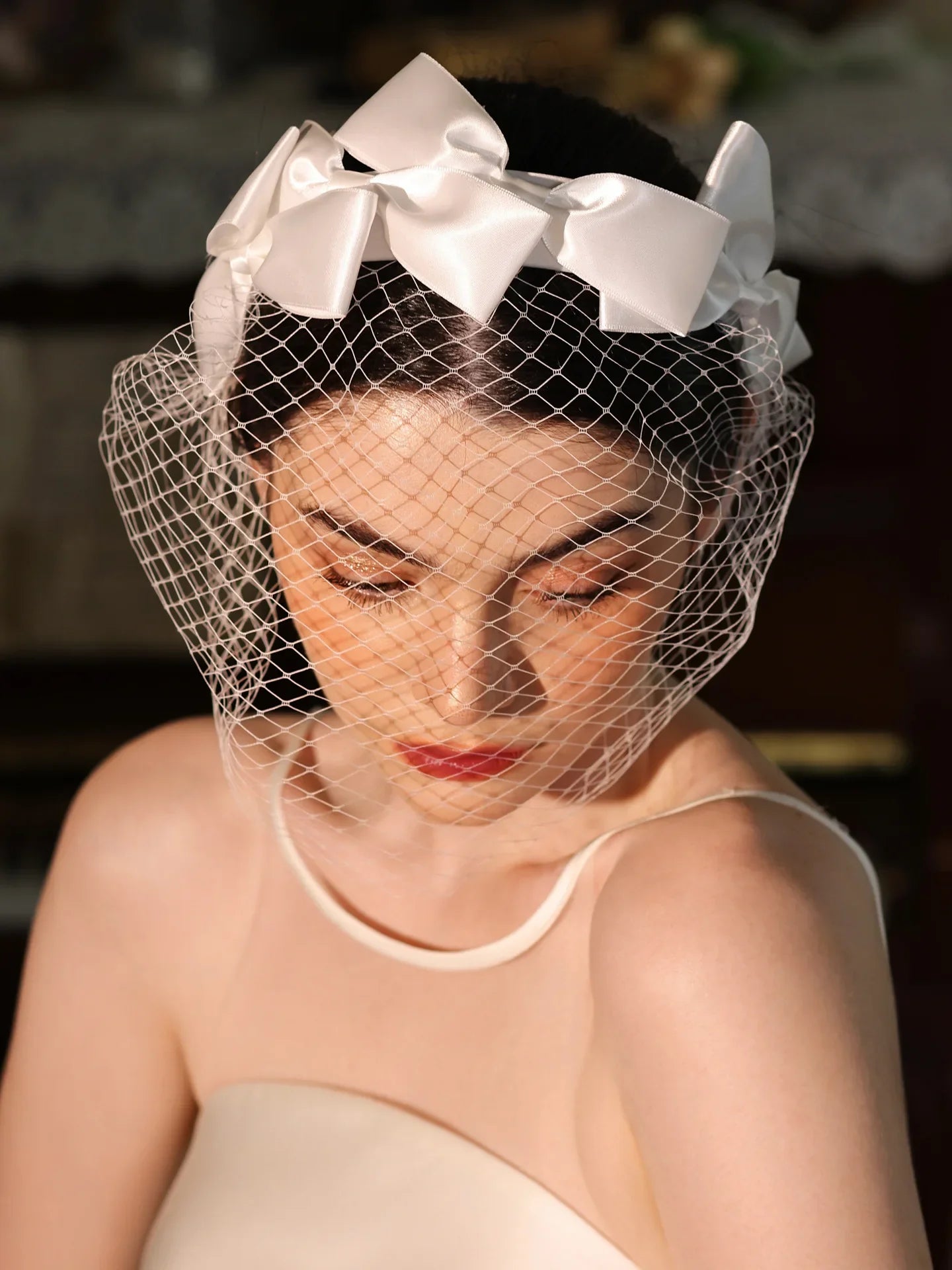 White Hairband Headband Face Veil Headpiece Headdress Bride Women Party Dinner Headwear Bridal Jewelry Wedding Hair Accessories