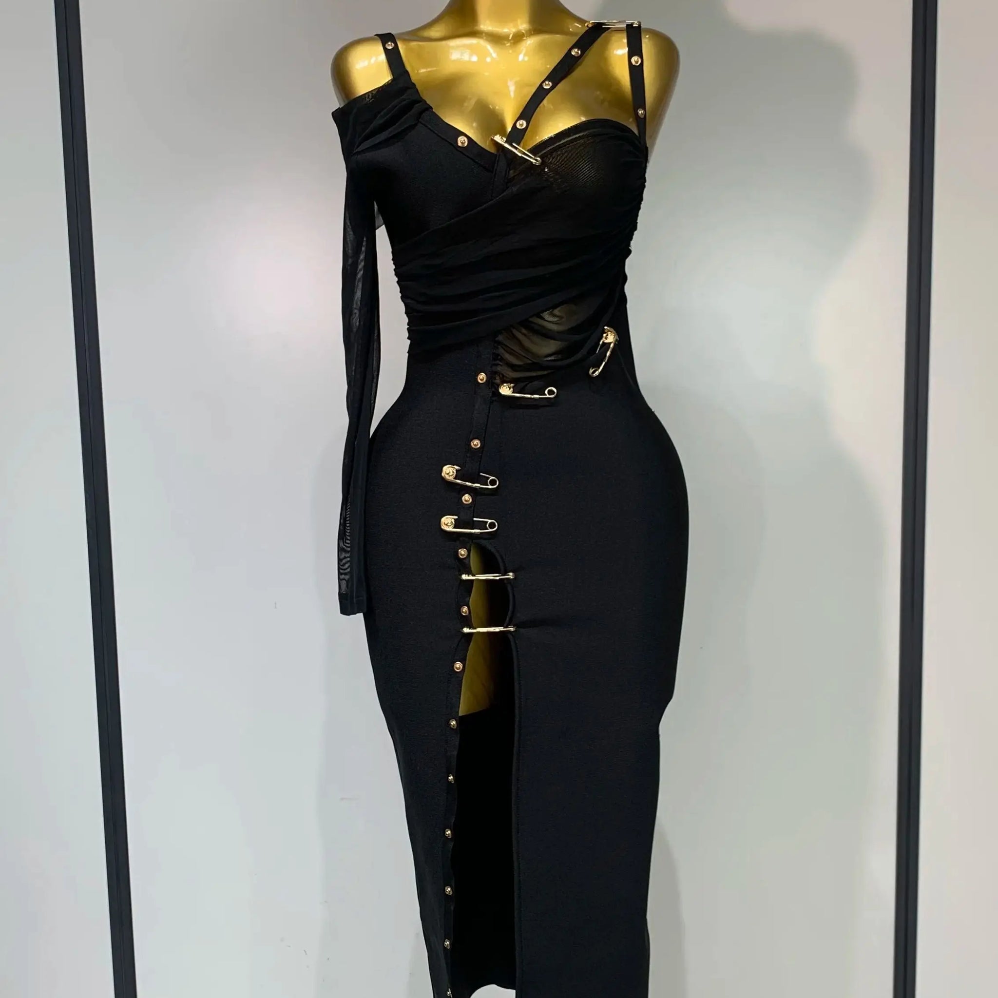 High Quality One Shoulder Long Sleeve Bodycon Bandage Dress Cocktail Evening Party Luxury Birthday Dress Celebrity Prom Gown black