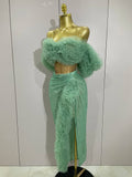 Shiny Sequins Top Short Skirt Two Pieces Set Women Sexy Celebrate Evening Prom Birthday Party Dress Nightclub Stage Outfit