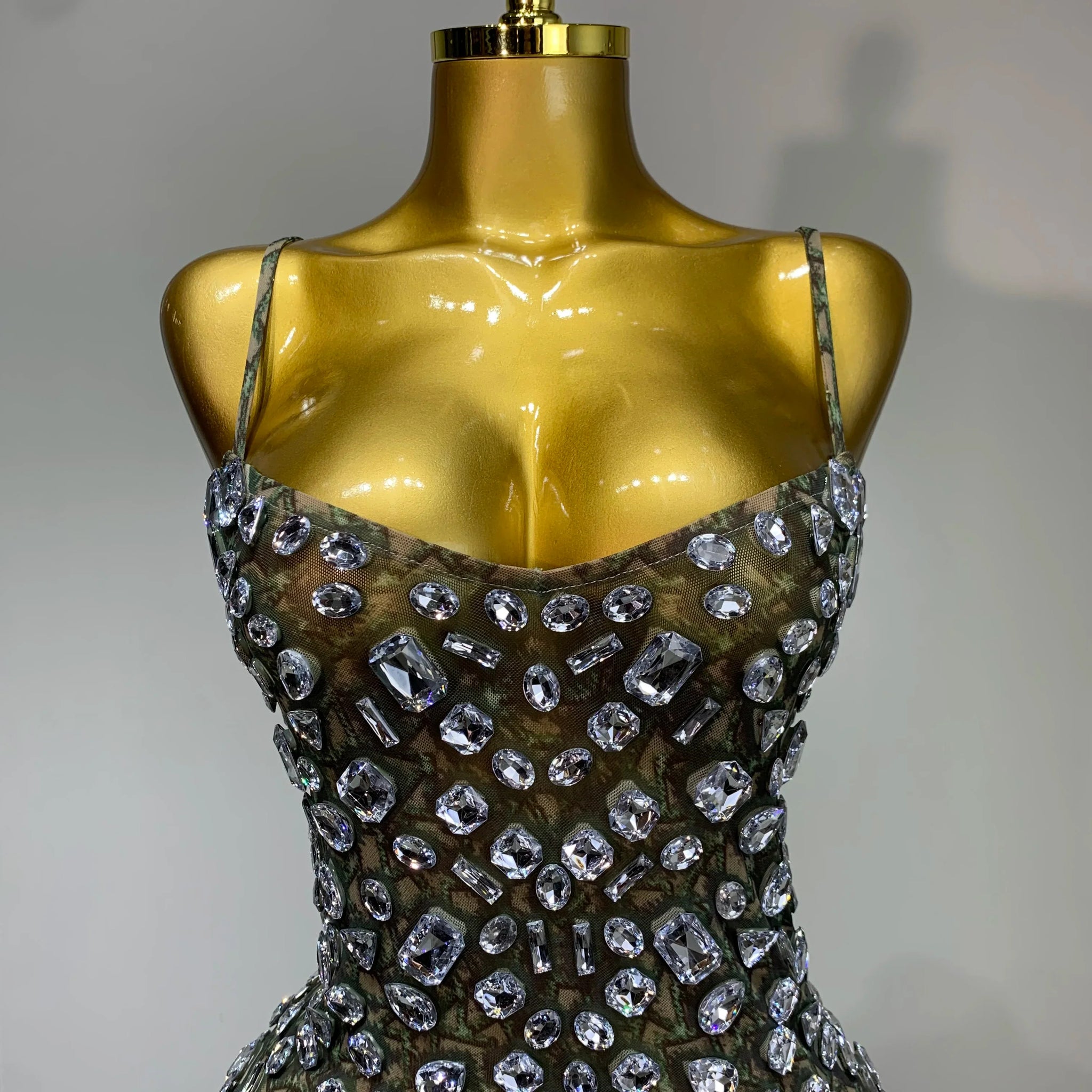 Luxury Diamond Mesh See Through Stretch Bodycon Dress Women Sexy Sleeveless Evening Party Birthday Celebrate Perform Costume