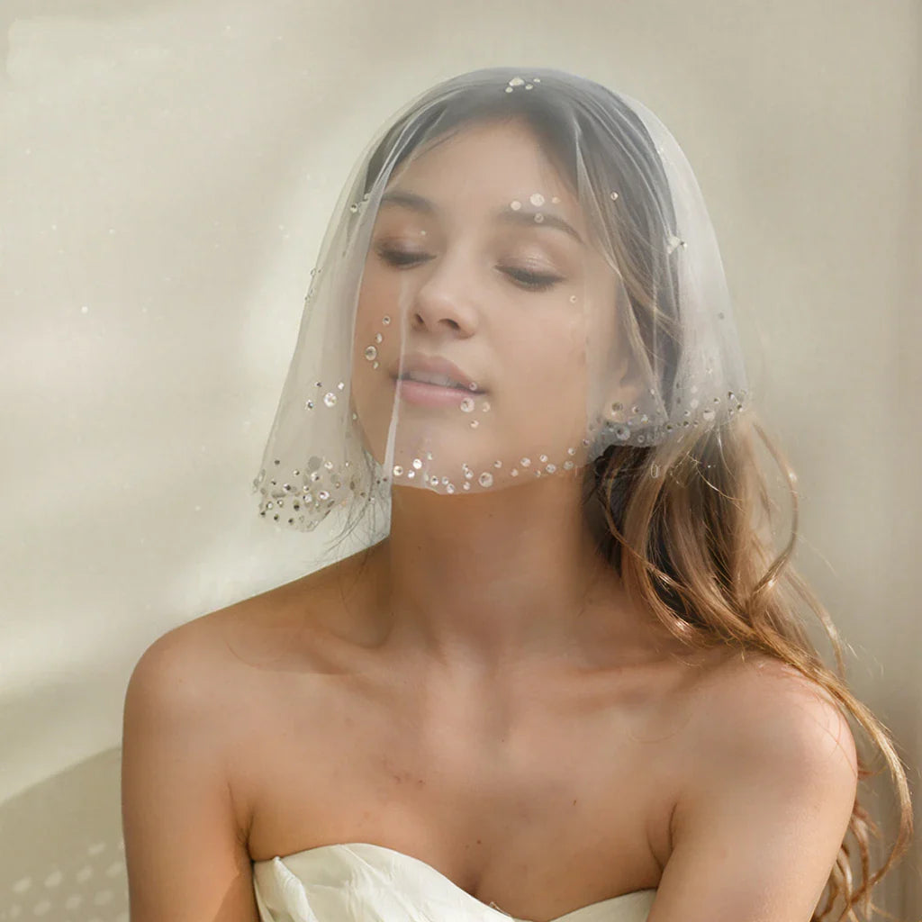 Short Crystal Bridal Veil Lace Wedding Veils For Evening Dinner Party Dress Women Gift Hair Accessories Brides Jewelry