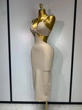 Women Sexy V Neck Backless Khaki Bodycon Bandage Dress Celebrity Elegant Evening Club Party Luxury Birthday Dress