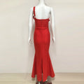 Red Color Women Sexy One Shoulder Florals Fashion Bodycon Long Bandage Dress Wedding Party Celebrate Birthday Cocktail Outfit