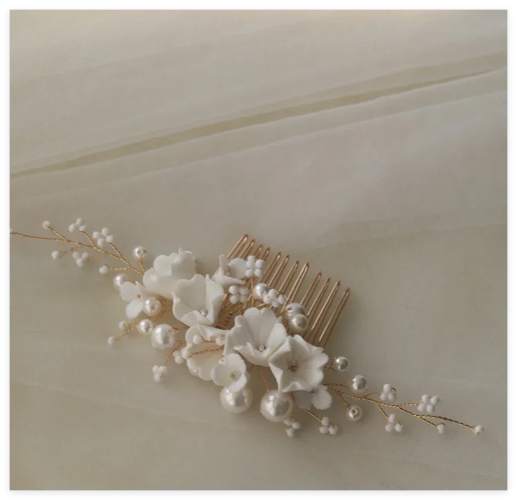 Flower Bridal Hair Comb Headpieces For Wedding Hair Accessories Pearl Bride Hairpin Hair Clips Prom Wedding Hair Piece Headdress gold