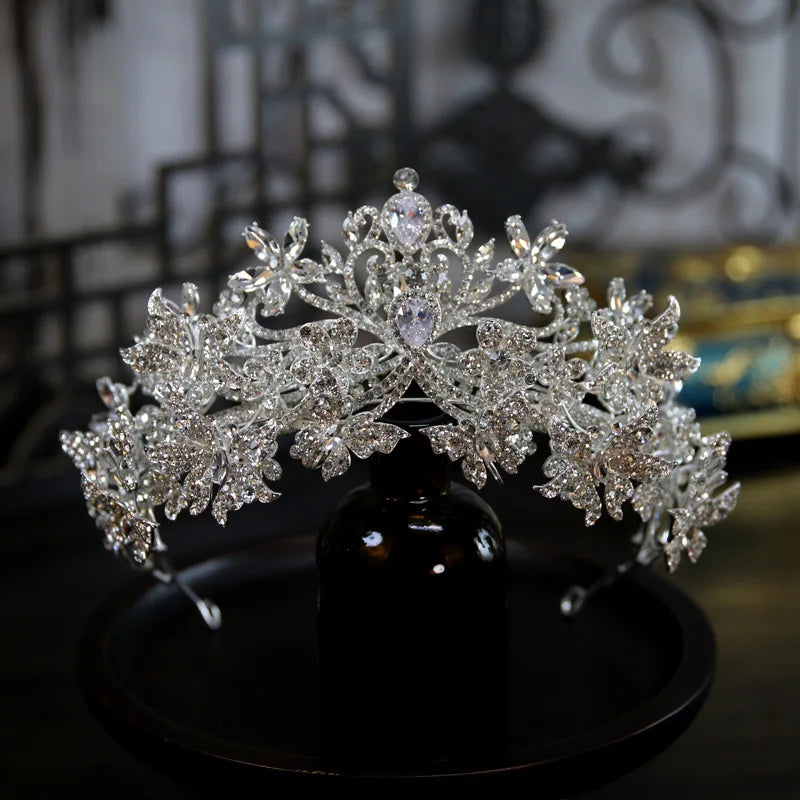 Baroque Princess Queen Crowns For Wedding Crystal Bridal Tiara Crown For Pageant Women Diadem Party Prom Hair Jewerly Headpiece Blue Zinc Plated