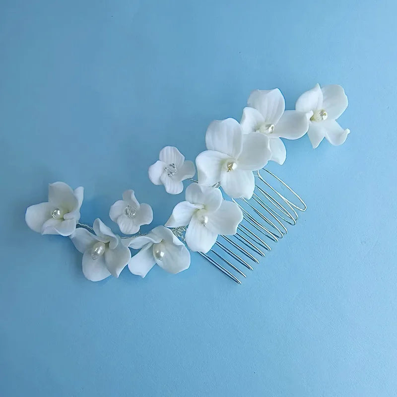 Porcelain Flower Hair Comb Clip Pin Pearl Hairpin For Brides Party Gift Floral Head Pieces Wedding Accessories Bridal Jewelry small