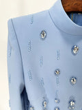 Autumn Elegant Women's Nail Pearl Water Diamond Blue Skirt Sets O-neck Long Sleeve Hoodie Top+Mini Skirt Two Piece Set