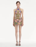 Women Sexy Halter Off the Shoulder Embroidery Bodycon Mini Dress Backless Celebrate Birthday Party Girls' Vacation Outfit