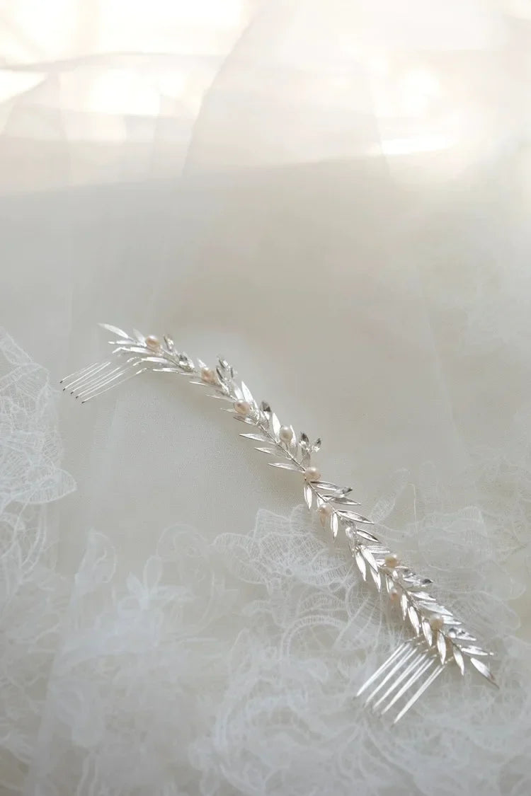 Bridal Jewelry Pearl Crystal Hair Comb Pin Clip Long Headpiece Headband For Brides Bridesmaids Leaf Hairpins Wedding Accessories b