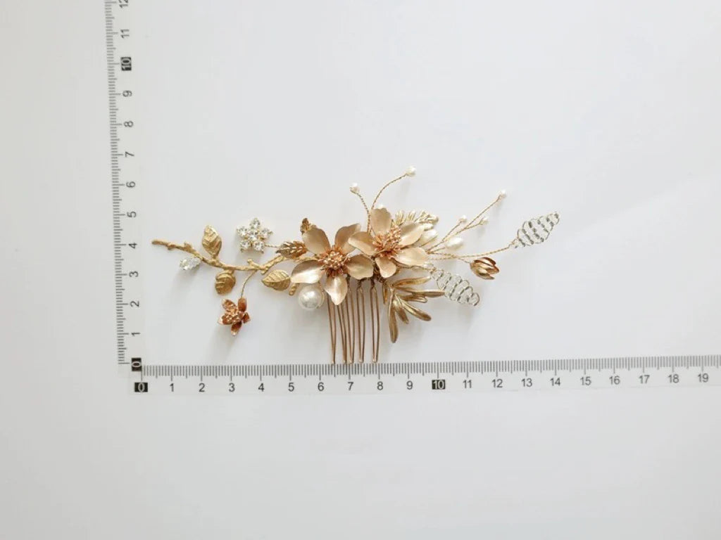 Bridal Jewelry Flower Leaf Hair Comb Pin Clip Vintage Gold Color Hairpin For Brides Bridesmaids Head Pieces Wedding Accessories