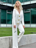 Casual Women's Knitted Pants Set V-neck Long sleeved Single breasted Knitted Sweater Cardigan+Flare Pants Two piece Set