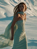 Elegant Strapless Scarf Tight Long Dress For Women'S Sexy Backless Sleeveless Vestidos Celebrity Evening Party Gowns