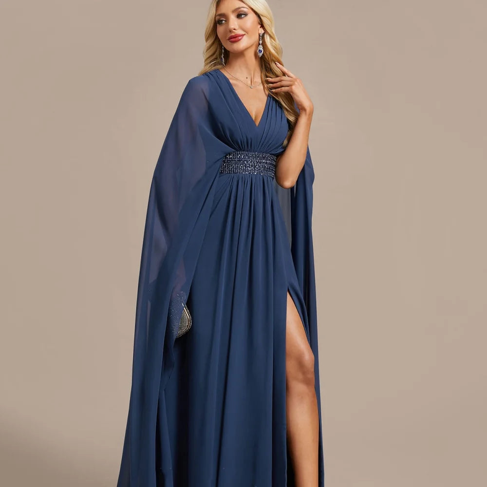 Elegant Chiffon Bridal Dress Split Customized A Line V Neck Wedding Party Gowns Formal Floor Length Mother Dresses For Bride
