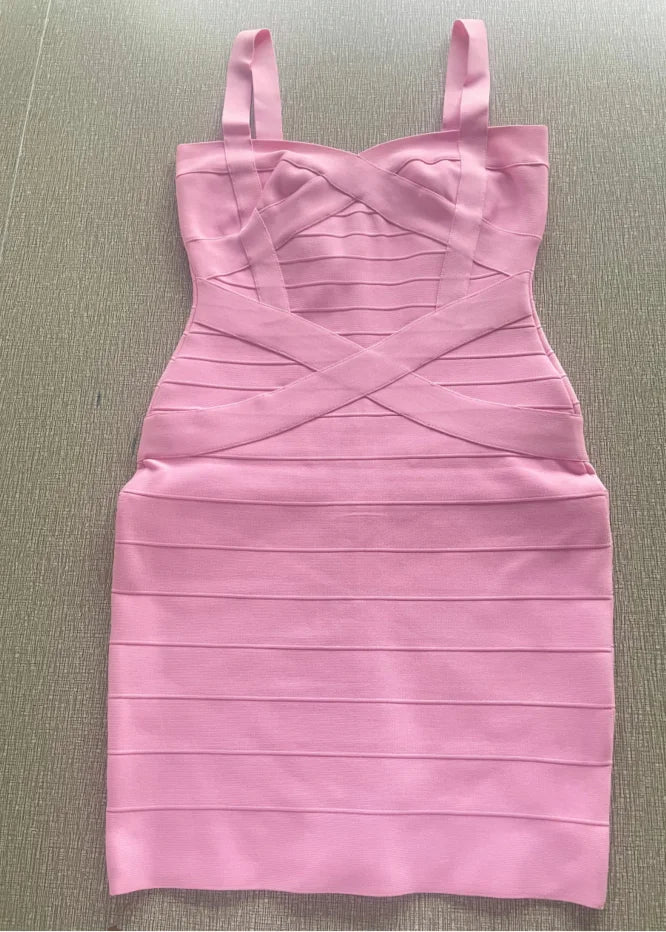 Women'S Sexy Bandage Dresses Christmas Autumn Sleeveless Spaghetti Belt Stretching Fitness Club Party Dress Mini Bodyconvestodos Pink