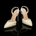 Luxury Handmade Full Pearls Wedding Women Pumps Elegant Pointed toe Slingbacks high heels Fashion Summer Party Bridal Shoes