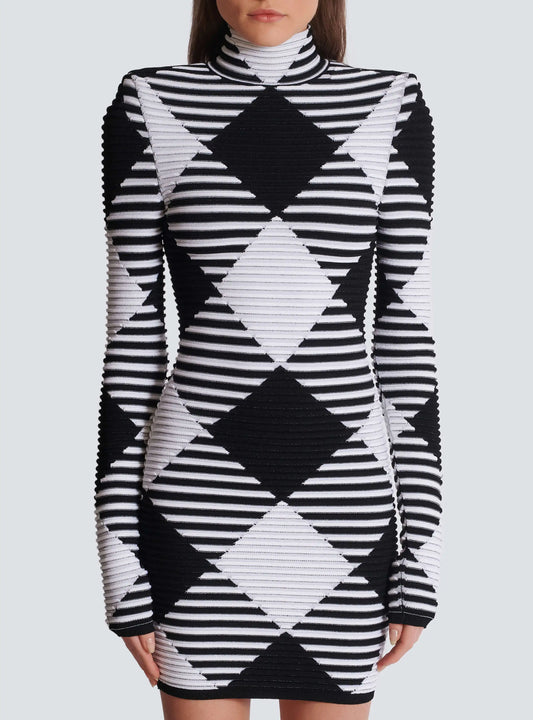 Spring Women Long Sleeve Plaid Bodycon Mini Bandage Dress Fashion Celebrate Evening Party Outfit Vestido black