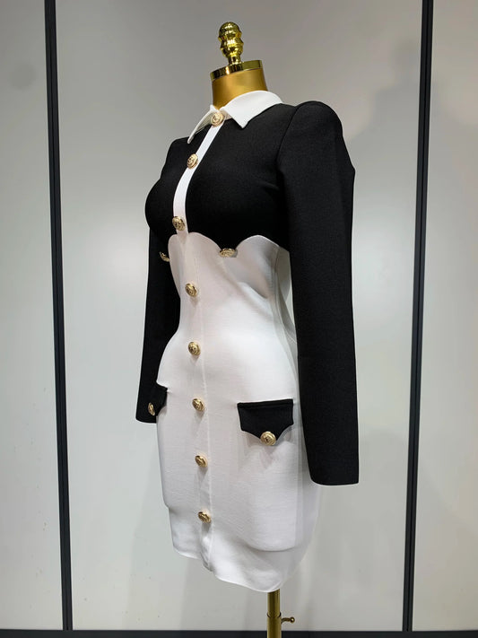 Women Long Sleeve Elastic Bodycon Short Bandage Dress High Street Office Lady Formal Elegant Business Club Party Dresses